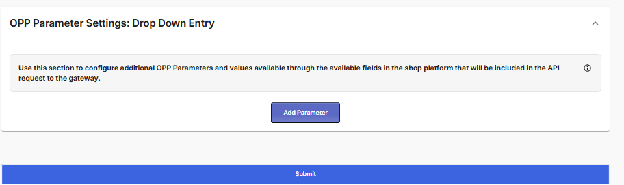 Shopify Embedded Multi-APMs: OPP Parameter Settings: Drop Down Entry